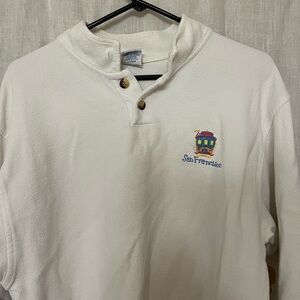 Crazy Shirts USA Vintage Made San Francisco Embroidered Henley Rainbow Trolley